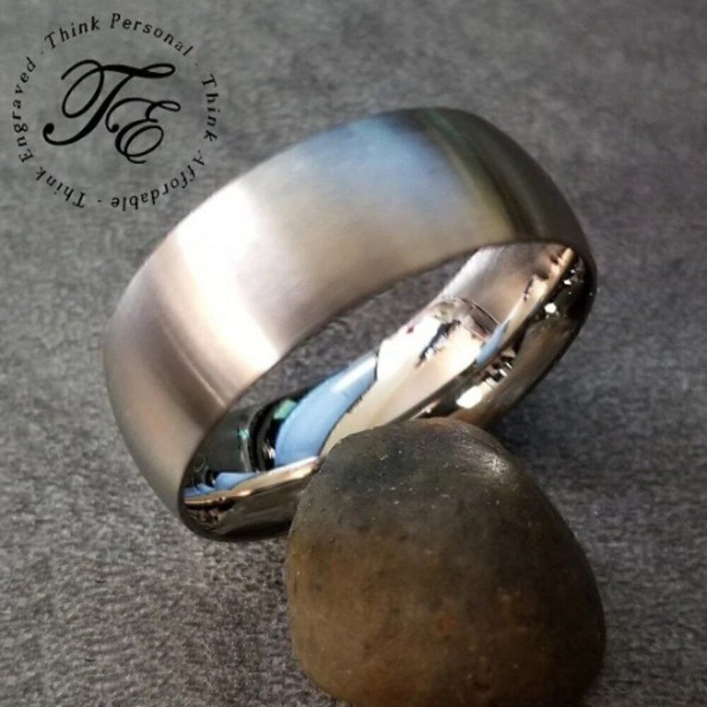 Men's Silver Promise Ring Band - Dome Brushed Steel Promise Ring For Guys